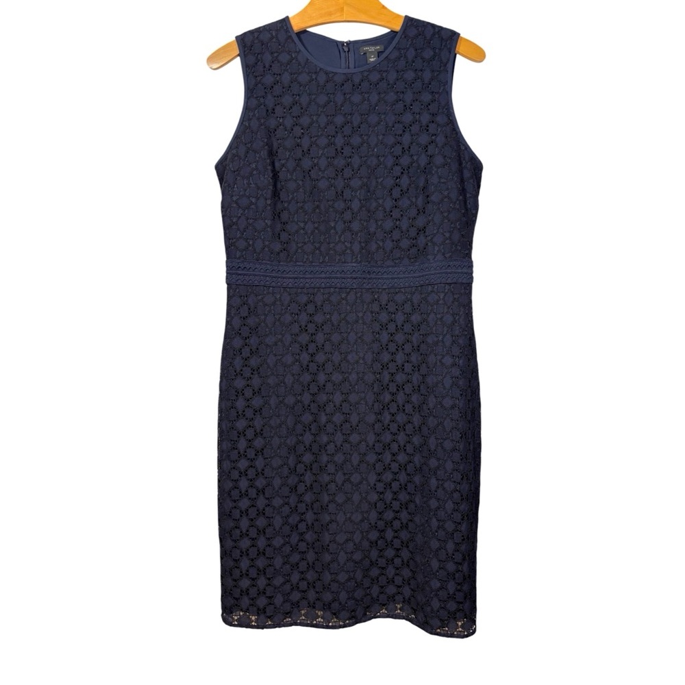 NWOT Ann Taylor Women's 6 PETITE Navy Lace Sheath Dress Sleeveless
